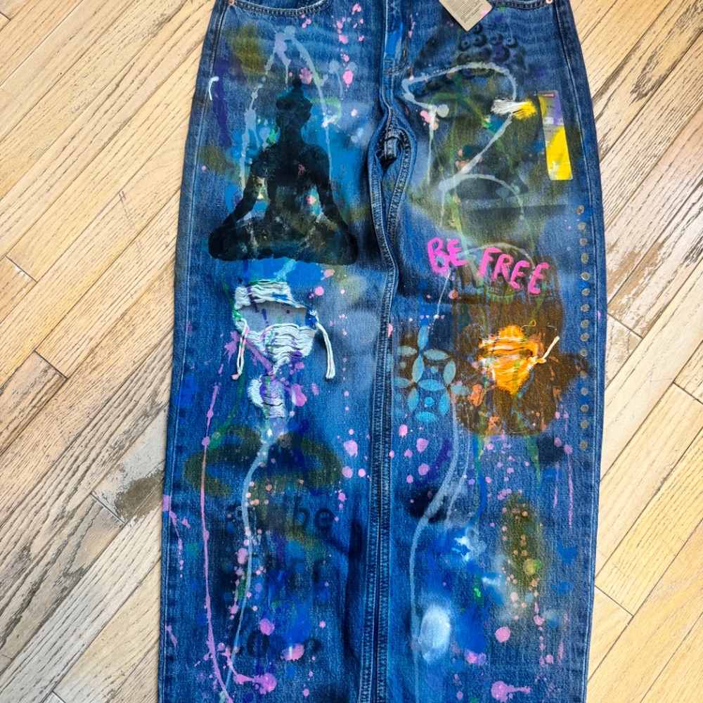 Sz 31 Levi's Low Pro wide leg painted festival streetwear OOAK sz 12